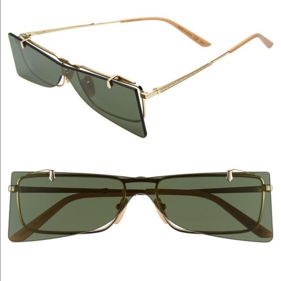 Gucci 56mm Flip-up Rectangle Unisex Sunglasses Dark Grey / Gold - Picture 8 of 8